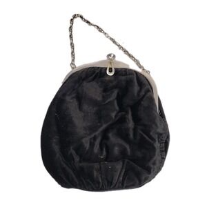 VTG Black Velvet Evening Bag Clutch Silver Frame Kiss Lock Purse Coin TURNLOC